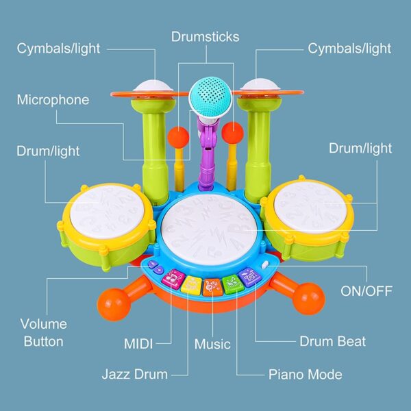 Kids Drum Set Toddlers 1-3 Musical Baby Educational Instruments Toy - Image 7